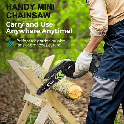 SEESE Brushless Mini Chainsaw – 6″ Cordless Pruning Saw
